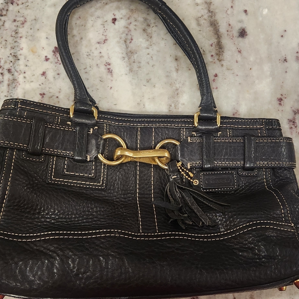 Coach Black Leather Shoulder Bag with Gold Hardware